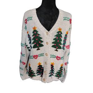 Marisa Christina Women's Size Petite Medium Linen/Wool Blend Cardigan-Vintage